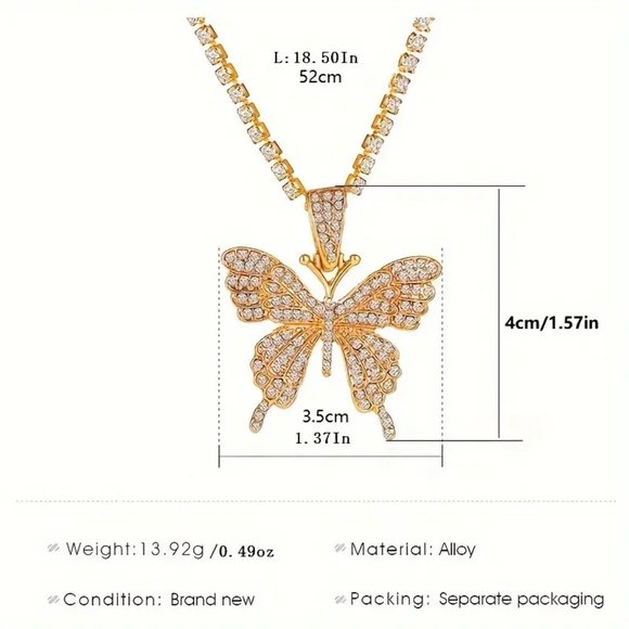 Butterfly Shape Pendant Necklace Full Shiny Zircon Sweet Necklace Sweet Sweater - Picture 2 of 2